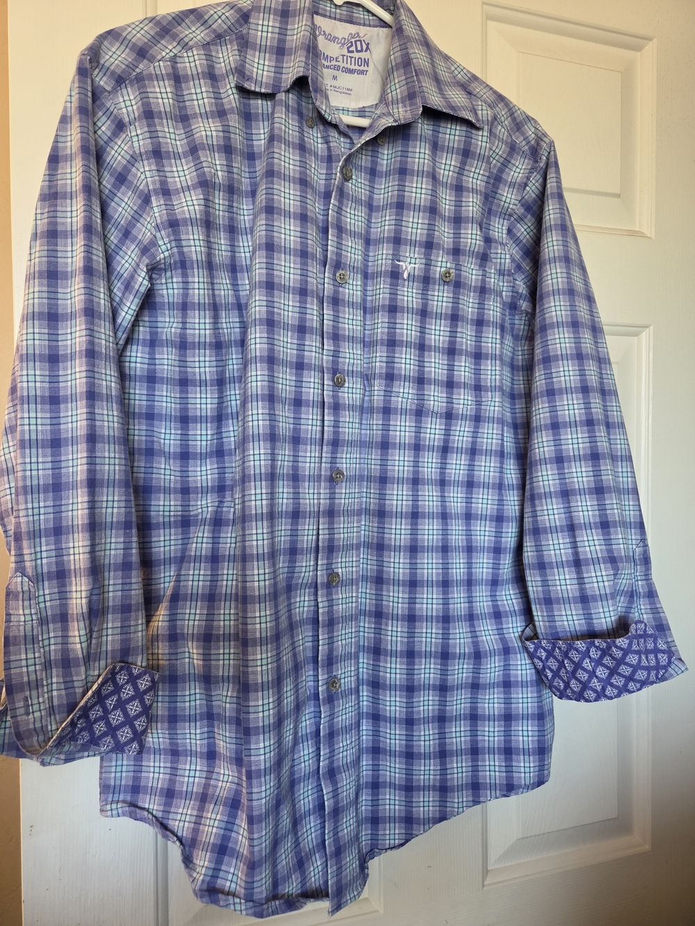 Wrangler Purple and Blue Plaid Casual Button-Down Shirt